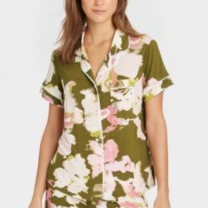 NWT Womens Pajama Stars Above Green Pink Floral Print Short Sleeve top Sz S